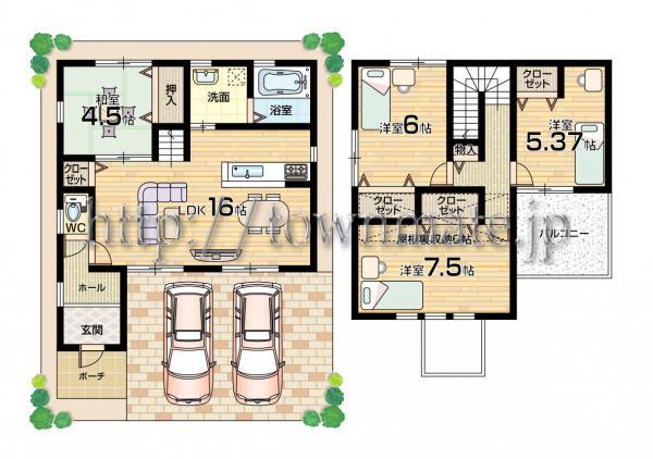 Floor plan. 33,697,000 yen, 4LDK, Land area 100.09 sq m , Building area 91.53 sq m 2 No. floor plan land area 100.09 square meters building area 91.53 square meters