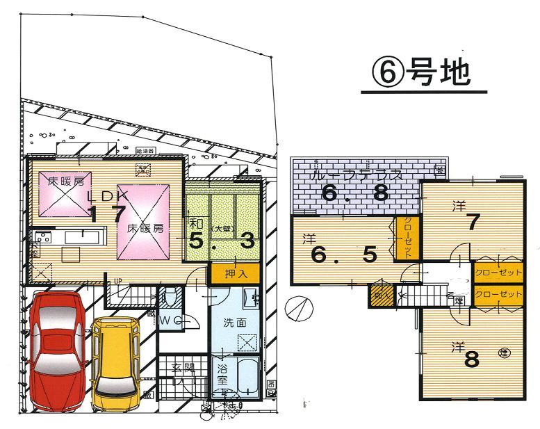 Floor plan. (No. 6 locations), Price 34,800,000 yen, 4LDK, Land area 136.76 sq m , Building area 103.77 sq m