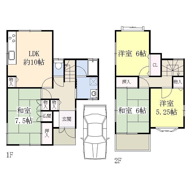 Floor plan. On the second floor balcony terrace. With a terrace on the first floor west LDK. It is with a car port.