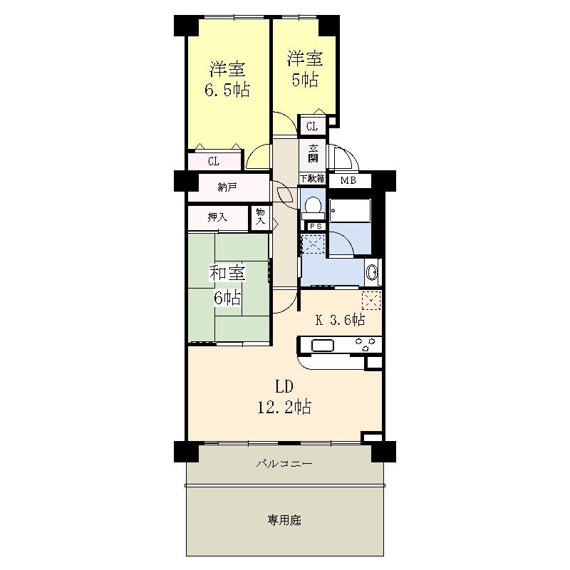 Floor plan. 3LDK, Price 13.8 million yen, Occupied area 77.63 sq m , Balcony area 10.08 sq m 3LDK + with closet The living will comes with floor heating.