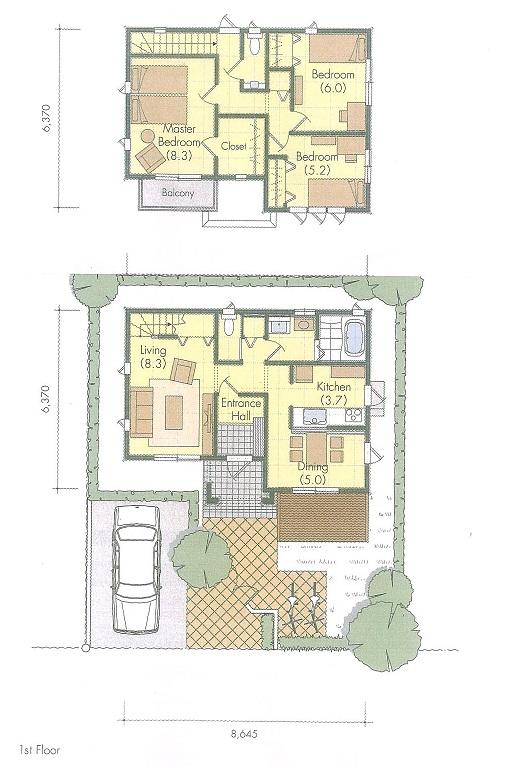 Compartment figure. Land price 19 million yen, Land area 131 sq m Reference building plan example (B No. land) without building conditions