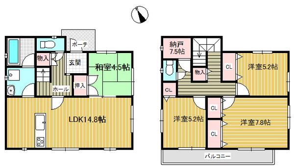 Floor plan. 25,800,000 yen, 4LDK, Land area 100.51 sq m , Building area 95.98 sq m