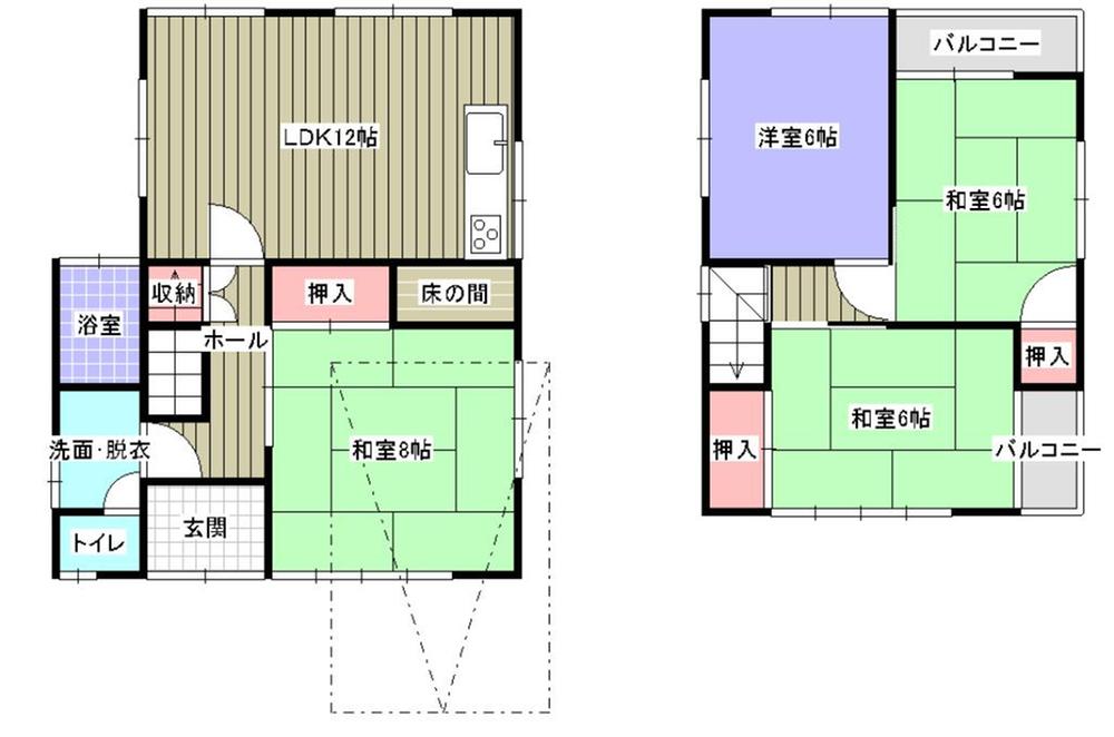 Floor plan. 14.8 million yen, 4LDK, Land area 107.56 sq m , 4LDK building area 84.64 sq m 1 floor Japanese-style room 8 tatami mats are attractive