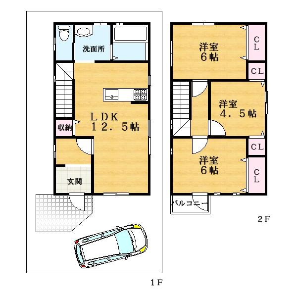 Floor plan. 16.8 million yen, 3LDK, Land area 64.18 sq m , Building area 74.52 sq m