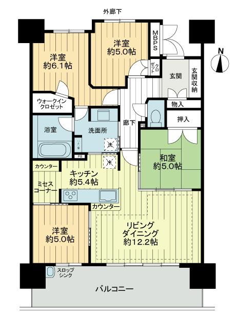 Floor plan. 4LDK, Price 34,500,000 yen, Occupied area 86.74 sq m , Balcony area 16 sq m
