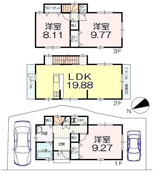 Floor plan. 19,800,000 yen, 3LDK, Land area 77.74 sq m , Building area 109.5 sq m