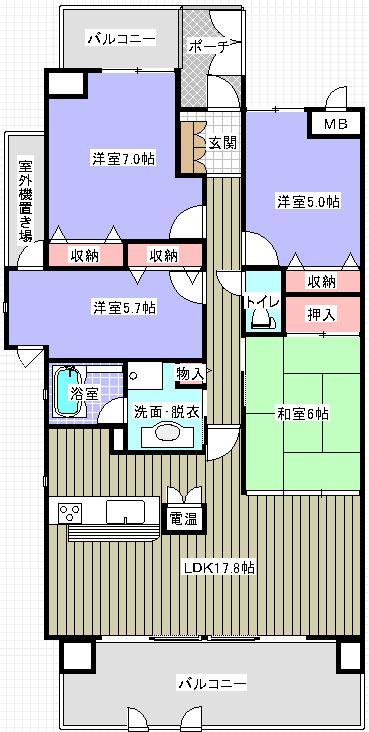 Floor plan. 4LDK, Price 22 million yen, Occupied area 87.43 sq m LDK is 17.8 Pledge of charm, It is well thought out floor plan of raw activity line