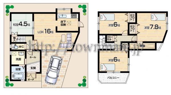 Floor plan. 19,800,000 yen, 4LDK, Land area 84.51 sq m , Building area 87.39 sq m land area 84.51 square meters building area 87.39 square meters