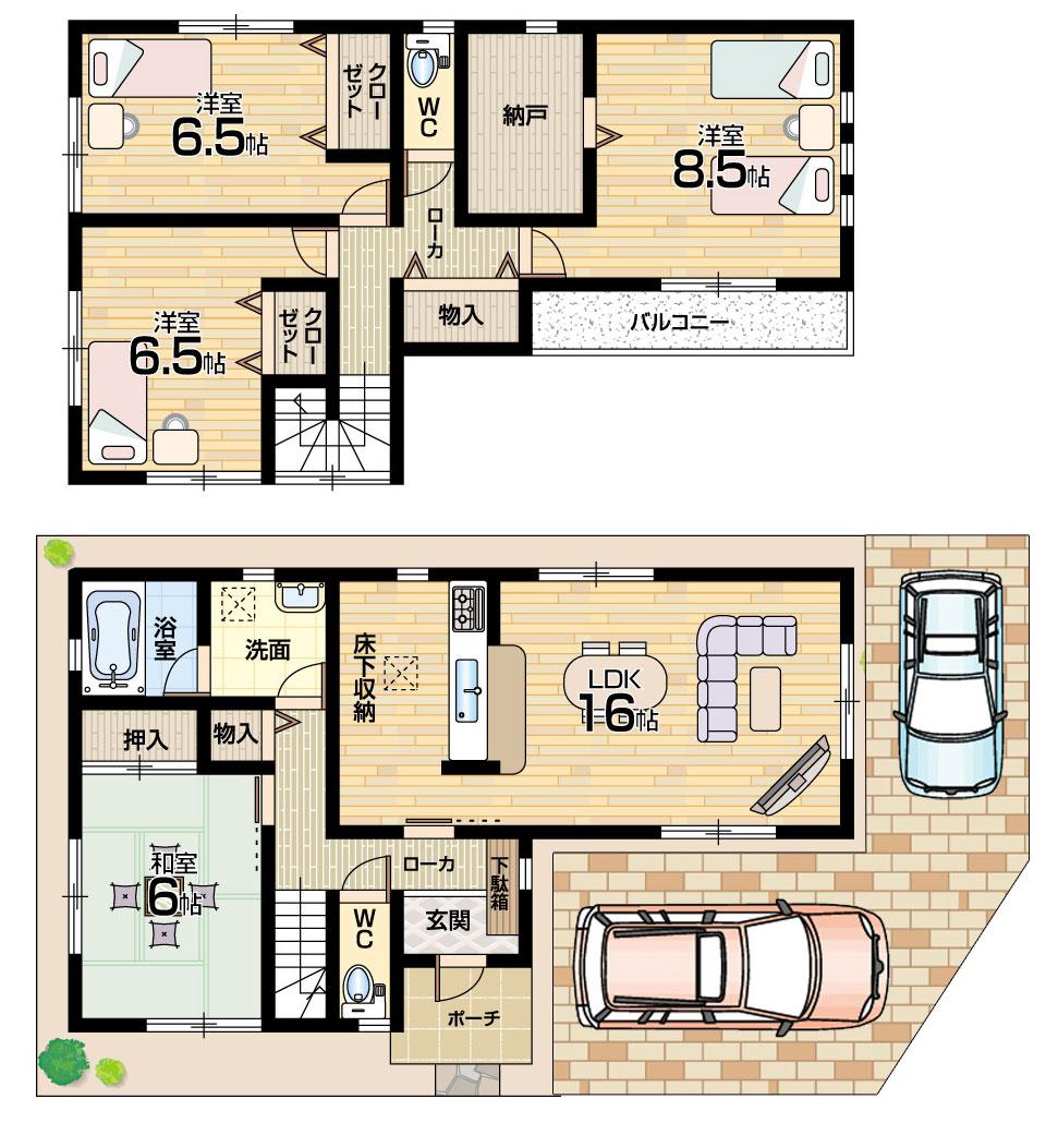 Floor plan. 27,800,000 yen, 4LDK + S (storeroom), Land area 100.33 sq m , Building area 106.51 sq m