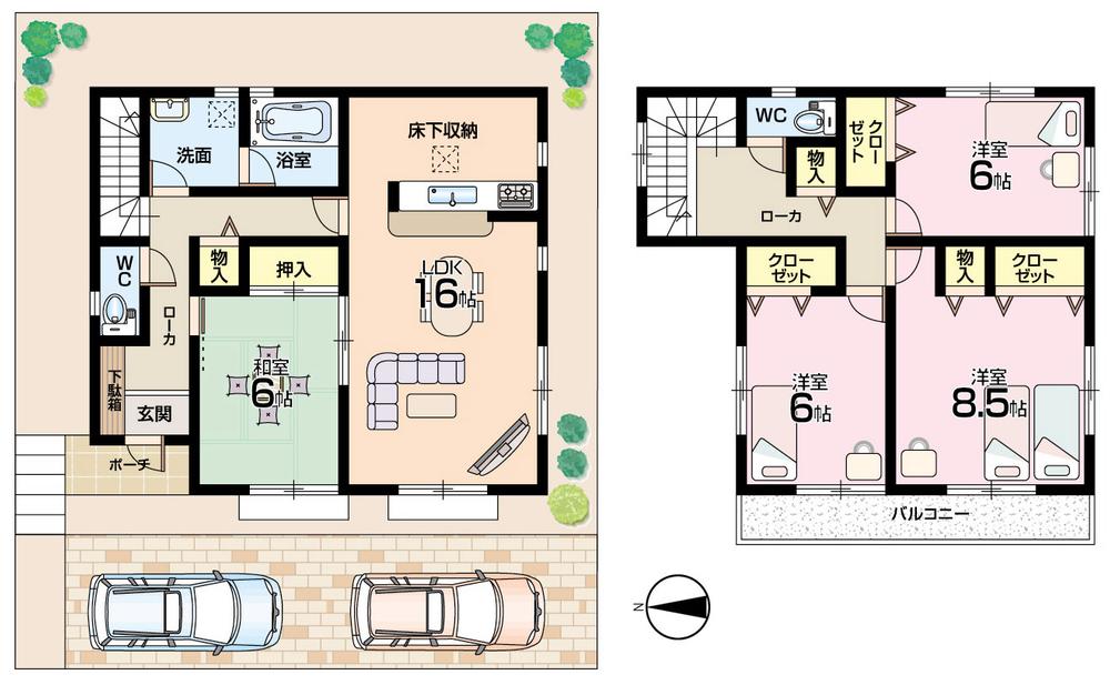 Floor plan. (Building 2), Price 28,900,000 yen, 4LDK, Land area 132.41 sq m , Building area 106.11 sq m