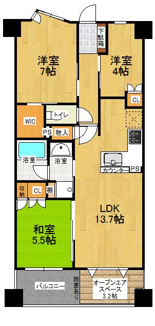 Floor plan. 3LDK, Price 25,800,000 yen, Occupied area 65.01 sq m , Balcony area 5.77 sq m