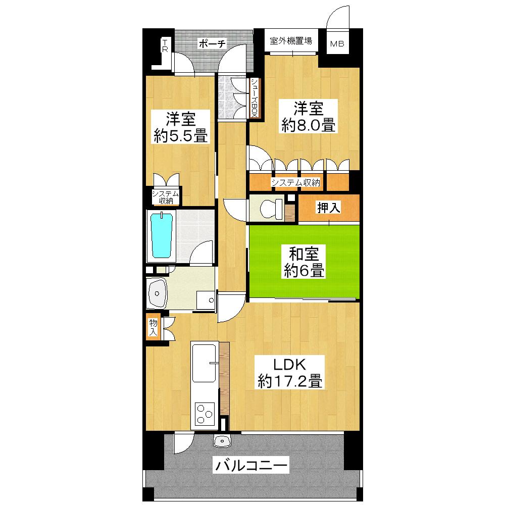 Floor plan. 3LDK, Price 24,900,000 yen, Occupied area 83.25 sq m , Balcony area 14 sq m
