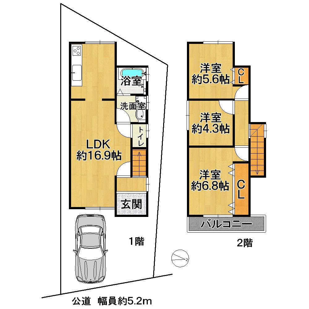 Floor plan. 19,800,000 yen, 3LDK, Land area 93.6 sq m , Building area 77.53 sq m