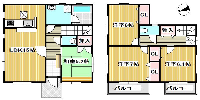 Floor plan. 21,800,000 yen, 4LDK, Land area 108.15 sq m , Building area 95.37 sq m LDK15 Pledge, Spacious easy-to-use floor plan of the main bedrooms 7 Pledge