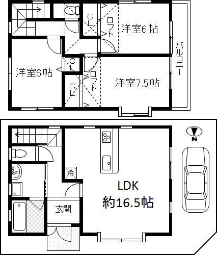Floor plan. 26,800,000 yen, 3LDK, Land area 75.97 sq m , Building area 86.67 sq m