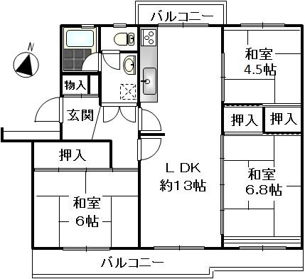 Floor plan. 3LDK, Price 4.18 million yen, Occupied area 66.63 sq m , Balcony area 17.16 sq m