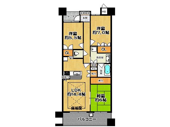 Floor plan. 3LDK, Price 36,800,000 yen, Occupied area 73.98 sq m , Balcony area 11.3 sq m