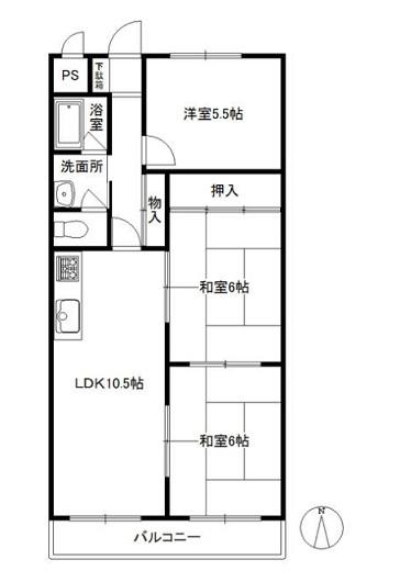 Floor plan. 3LDK, Price 11.2 million yen, Occupied area 66.15 sq m , Balcony area 6.48 sq m