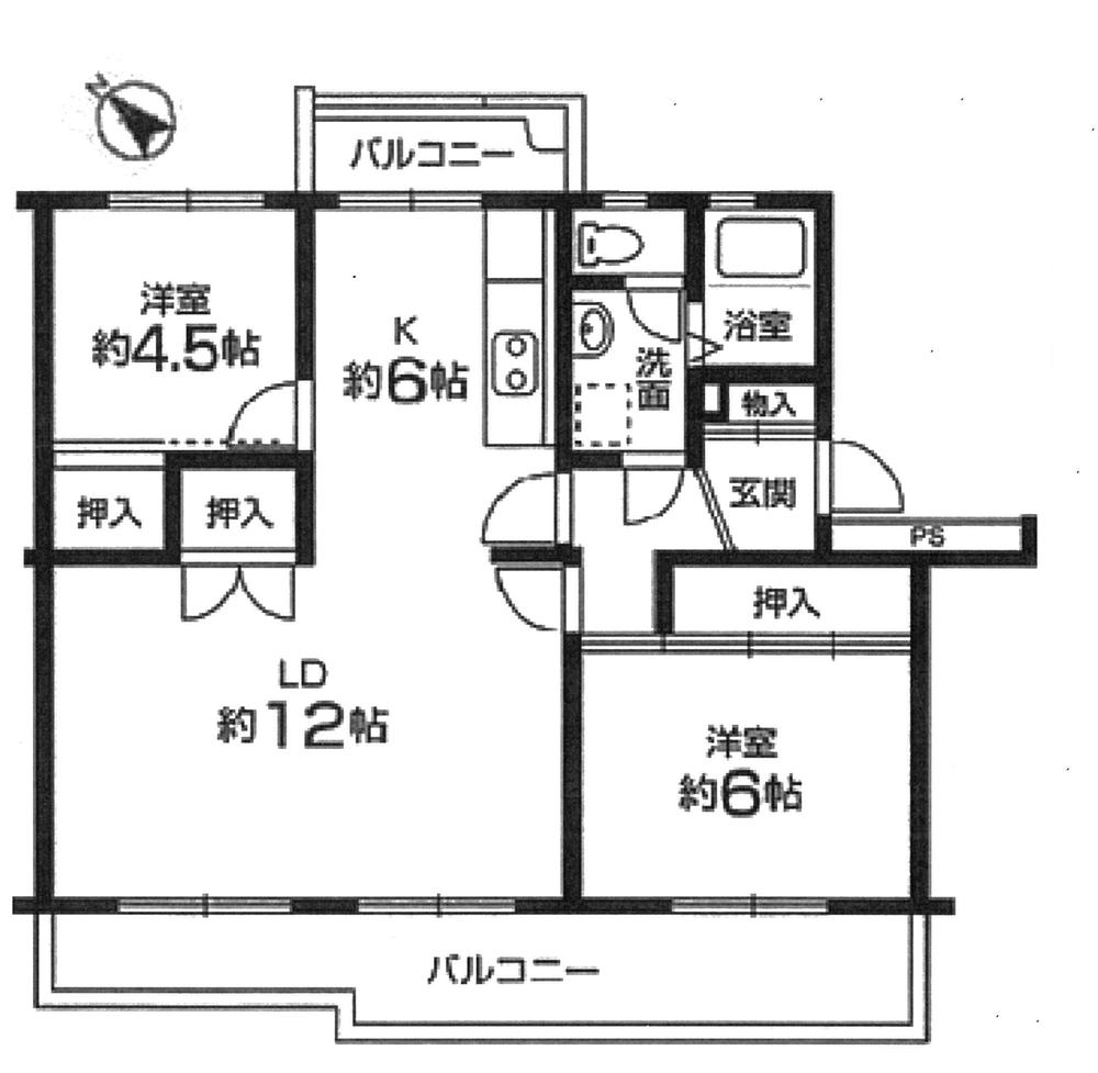 Floor plan. 2LDK, Price 8.9 million yen, Occupied area 66.63 sq m , Balcony area 16.12 sq m