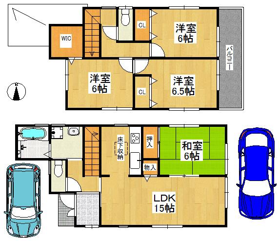 Floor plan. 34,800,000 yen, 4LDK, Land area 100.01 sq m , Building area 96.39 sq m parking space two Allowed, Spacious living space in all room 6 tatami mats or more