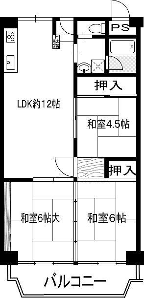 Floor plan. 3LDK, Price 8.8 million yen, Occupied area 65.34 sq m , Balcony area 7.71 sq m