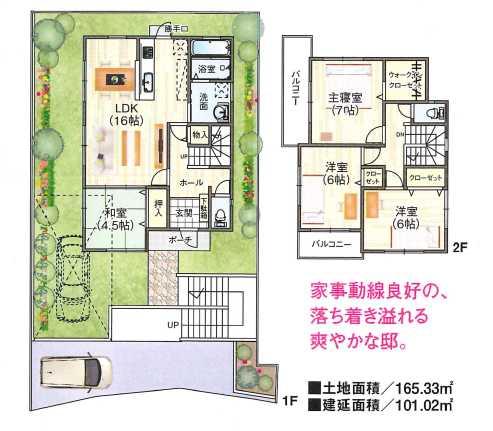 Building plan example (floor plan). Building plan example (A) 4LDK, Land price 26,670,000 yen, Land area 165.33 sq m , Building price 18,330,000 yen, Building area 101.02 sq m