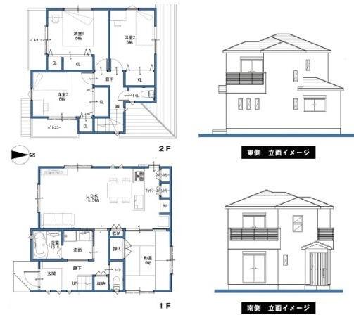 Compartment view + building plan example. Building plan example, Land price 23 million yen, Land area 132.81 sq m , Building price 16.8 million yen, Building area 98.82 sq m
