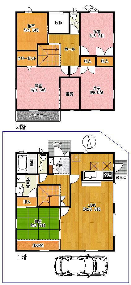 Floor plan. 35,800,000 yen, 4LDK + S (storeroom), Land area 154.63 sq m , Building area 135.77 sq m