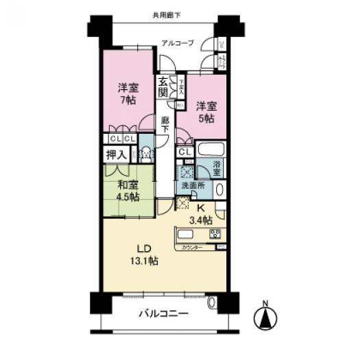 Floor plan. 3LDK, Price 34,800,000 yen, Occupied area 73.26 sq m , Balcony area 11.97 sq m
