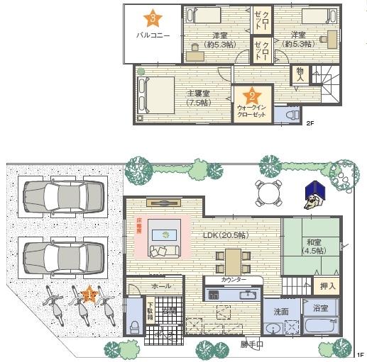 Building plan example (floor plan). Indoor photo of model house of which you can preview is. Everyone your family is comfortable and welcoming spacious LDK! Providing a blow-by, Stuck in the sense of openness and daylighting. We will be supported by the full force of the residence building your ideal!