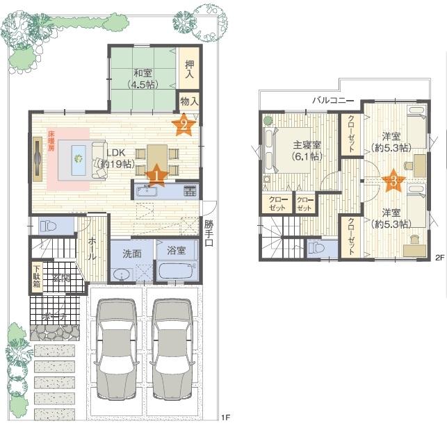 Building plan example (floor plan). Indoor photo of model house of which you can preview is. Everyone your family is comfortable and welcoming spacious LDK! Providing a blow-by, Stuck in the sense of openness and daylighting. We will be supported by the full force of the residence building your ideal! 