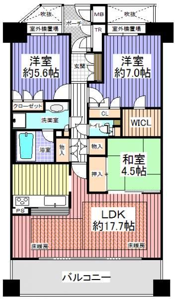 Floor plan. 3LDK+S, Price 32,800,000 yen, Occupied area 79.88 sq m , The balcony area 14.06 sq m LDK there is a floor heating. Fully equipped, such as dishwasher to other!