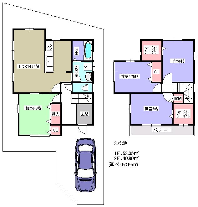 Other building plan example. Building plan example (No. 3 locations), Building area 93.95 sq m