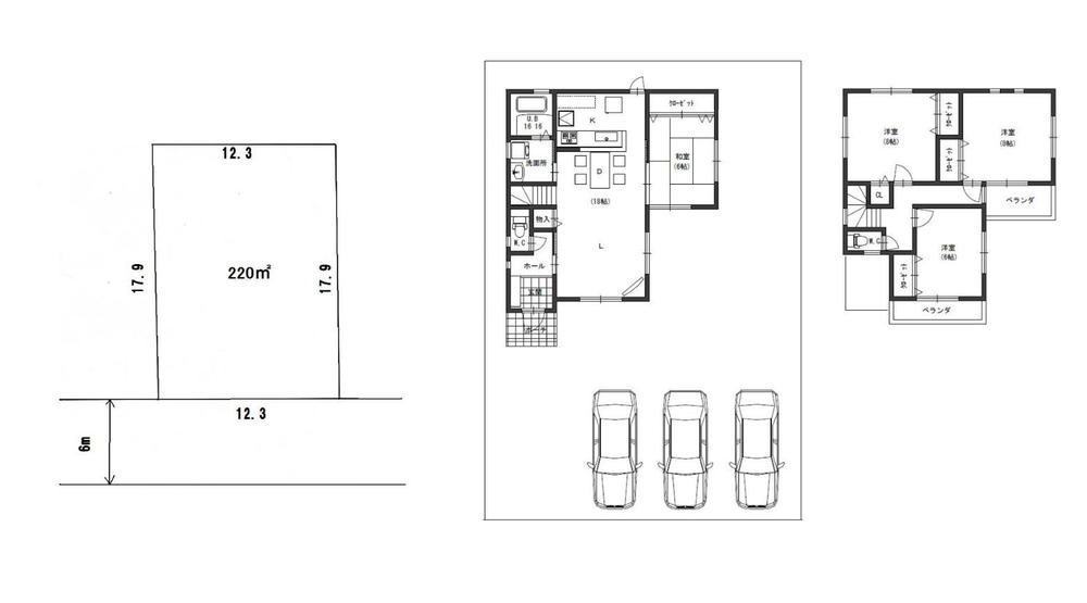 Compartment view + building plan example. Building plan example 4LDK, Land price 46,580,000 yen, Land area 217.6 sq m , Building price 21,340,000 yen, Building area 106.92 sq m