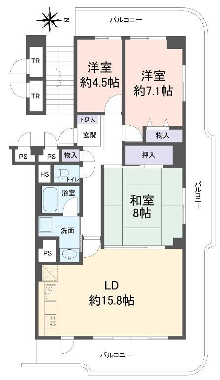 Floor plan. 3LDK, Price 12.8 million yen, Occupied area 81.09 sq m , Balcony area 33.72 sq m