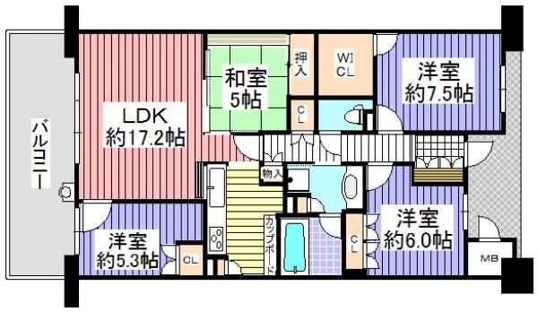 Floor plan. 4LDK, Price 25,800,000 yen, Occupied area 92.35 sq m , Balcony area 14.8 sq m walk-in closet there