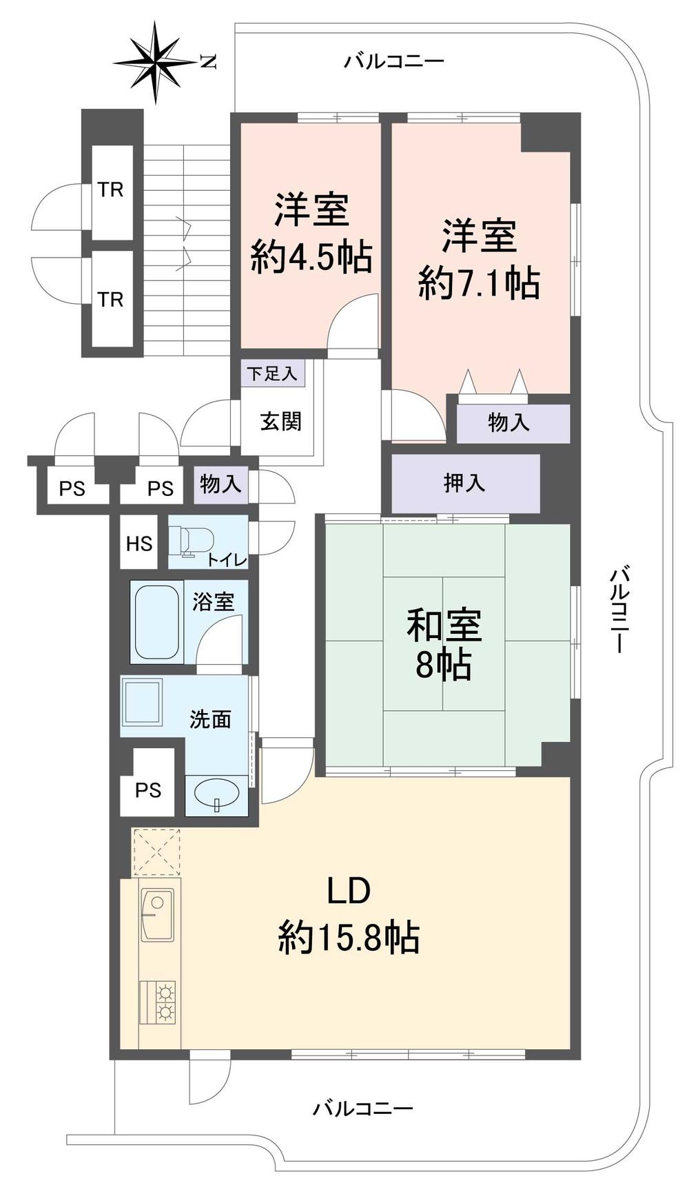 Floor plan. 3LDK, Price 13.8 million yen, Occupied area 81.09 sq m , Balcony area 33.72 sq m
