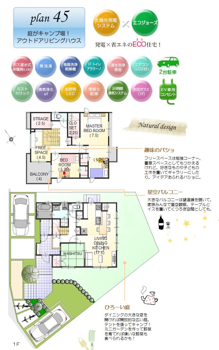 Floor plan.  [No. 45 place] So we have drawn on the basis of the Plan view] drawings, Plan and the outer structure ・ Planting, such as might actually differ slightly from.  Also, furniture ・ bicycle ・ Car, etc. are not included in the price.