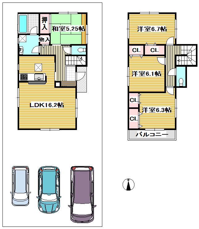 Floor plan. (Building 2), Price 27,900,000 yen, 4LDK, Land area 150.01 sq m , Building area 97.19 sq m