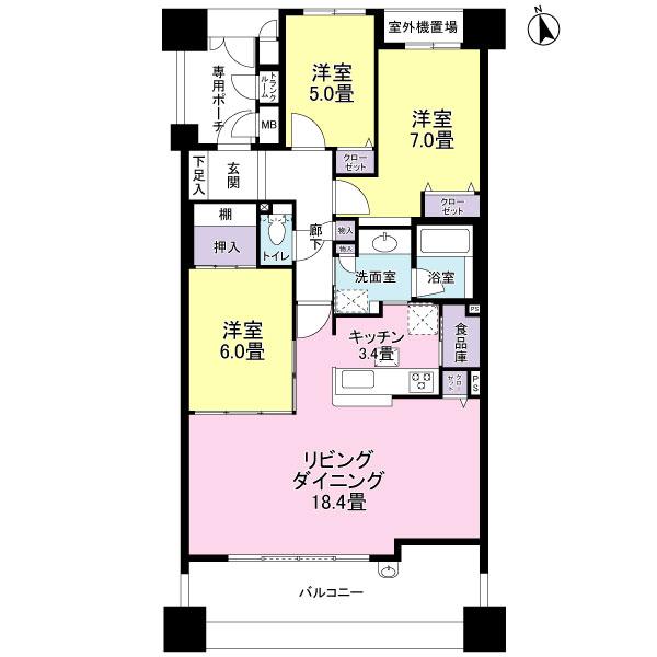 Floor plan. 3LDK, Price 27,800,000 yen, Occupied area 89.29 sq m , Balcony area 15.66 sq m
