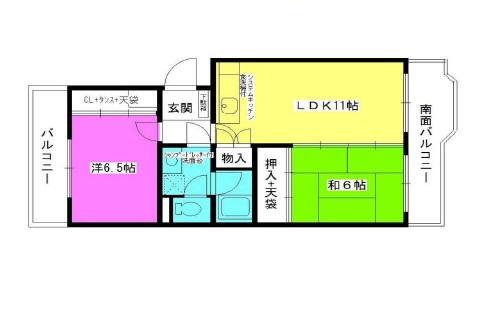 Floor plan. 2LDK, Price 12.8 million yen, Occupied area 56.36 sq m , Balcony area 12.09 sq m