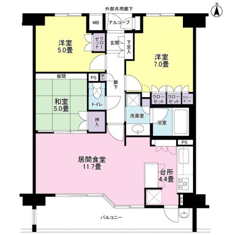 Floor plan. 3LDK, Price 34,800,000 yen, Occupied area 71.06 sq m , Balcony area 11.82 sq m