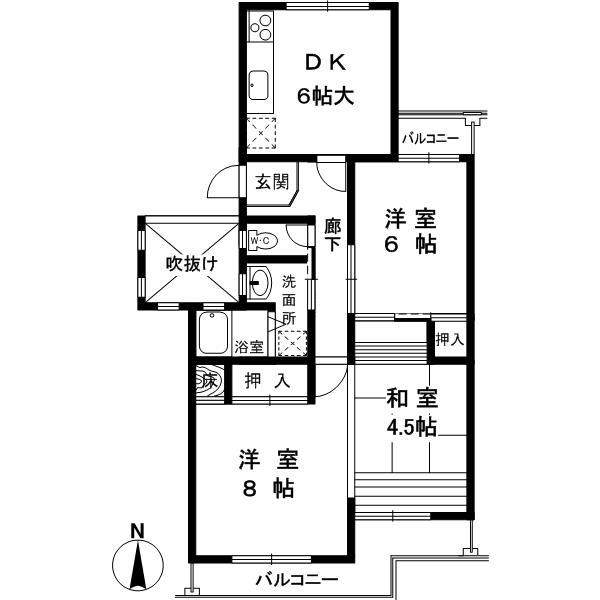 Floor plan. 3DK, Price 12 million yen, Occupied area 62.55 sq m , Balcony area 9.1 sq m