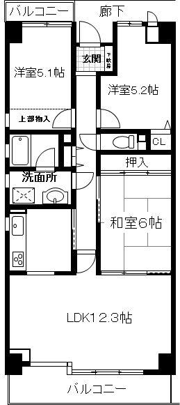 Floor plan. 3LDK, Price 18.5 million yen, Occupied area 72.34 sq m , 3LDK type of balcony area 11.04 sq m footprint 72.34 sq m
