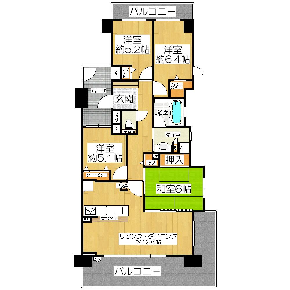Floor plan. 4LDK, Price 45,800,000 yen, Occupied area 89.94 sq m , Balcony area 25.47 sq m