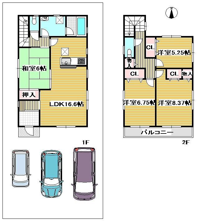 Floor plan. 28,900,000 yen, 4LDK, Land area 150.01 sq m , Building area 103.27 sq m 3 Building Parking 3 units can be