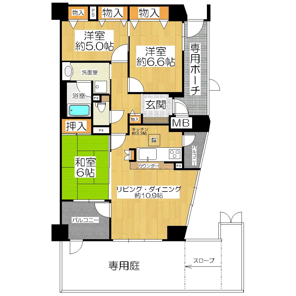 Floor plan. 3LDK, Price 18,800,000 yen, Occupied area 73.05 sq m , Balcony area 6.41 sq m