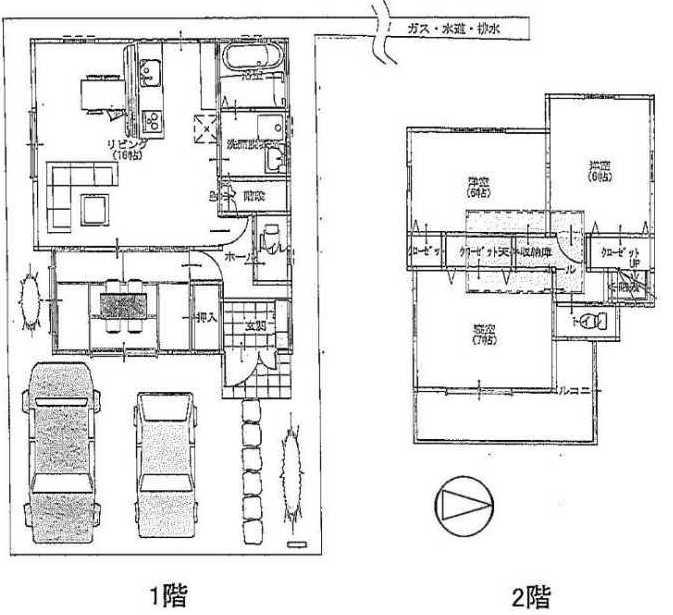 Building plan example (floor plan). Building plan Example (2) 4LDK, Land price 24,800,000 yen, Land area 104.35 sq m , Building price 17,620,000 yen, Building area 92.49 sq m
