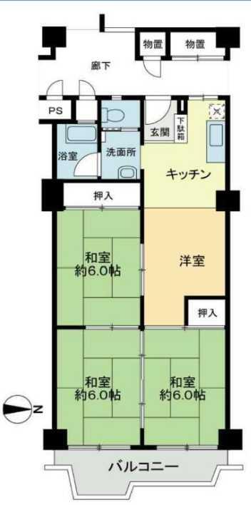 Floor plan. 4K, Price 9.8 million yen, Occupied area 56.45 sq m , Balcony area 5.5 sq m