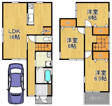 Floor plan. 29.5 million yen, 4LDK, Land area 82.39 sq m , Building area 85.45 sq m all room 6 tatami mats or more, With storage space